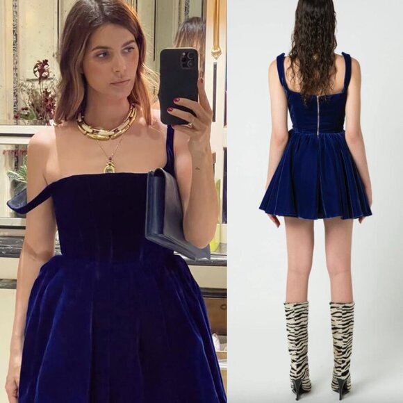 Silvia Astore Annie Ibiza Velvet Navy Blue Corset Square Neck Mini Dress IT 38/0 - Picture 14 of 14